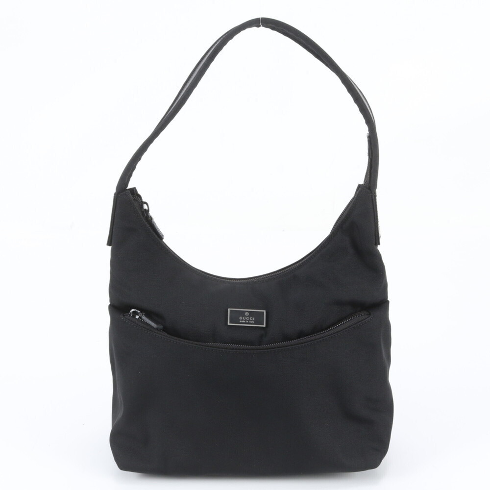 Gucci 001 3386 Leather Nylon Shoulder Bag Handbag Black Women's